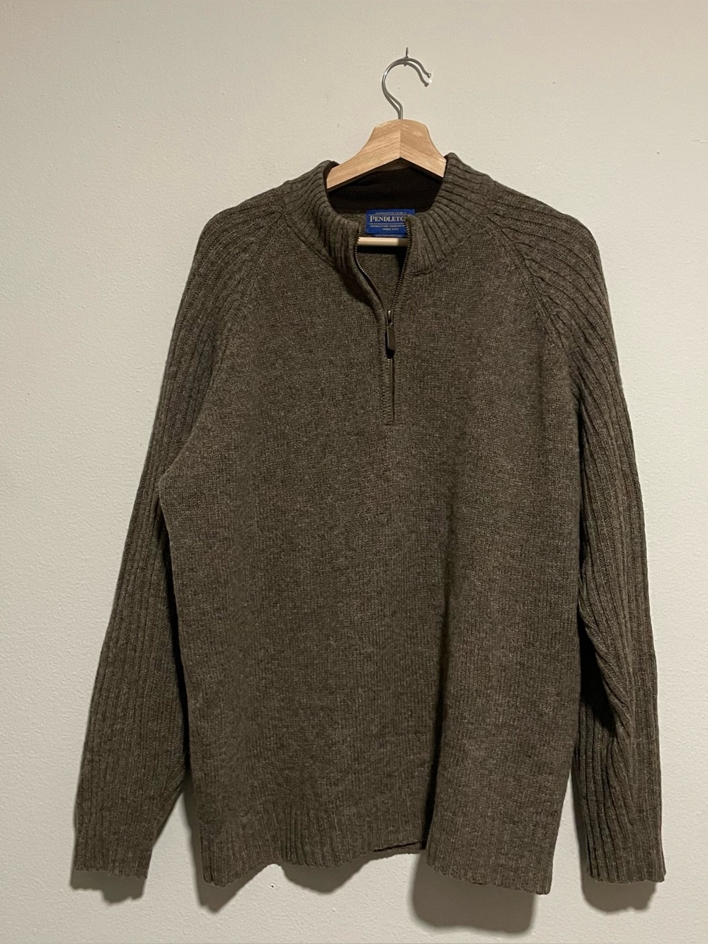 Vintage Pendleton Brown 1/4 Zip 100% Shetland Wool Sweater